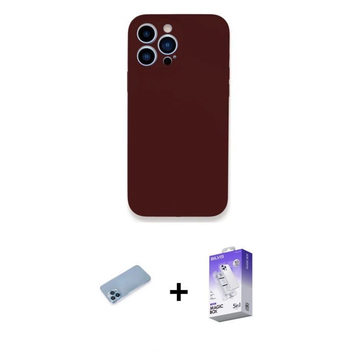MARSİLYAN™- iPhone 13 Pro Max Kılıf Zirve Modern Özel Seri - Siyah Bilvis 5in1 3D Magic Cam Ekran Koruyucu + Mavi Shine Kamera Lens Koruma Cam