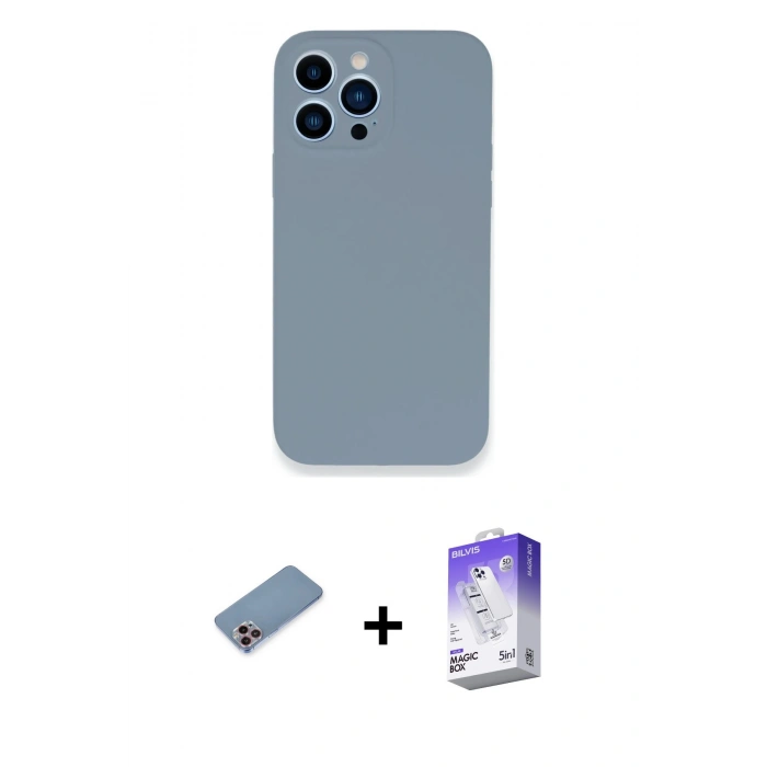 MARSİLYAN™- iPhone 13 Pro Max Kılıf Zirve Modern Özel Seri - Siyah Bilvis 5in1 3D Magic Cam Ekran Koruyucu + Shine Kamera Lens Koruma Cam - PE