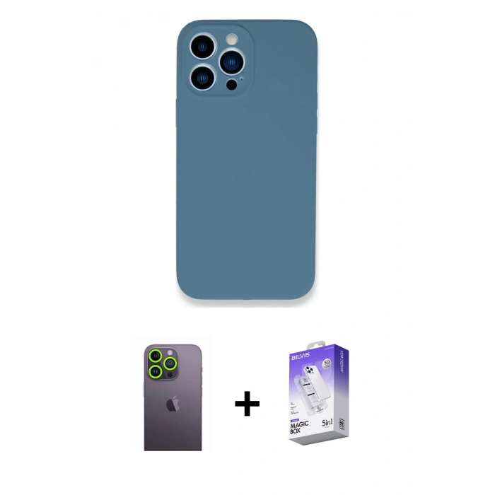 MARSİLYAN™- iPhone 13 Pro Max Kılıf Zirve Modern Özel Seri - Siyah Bilvis 5in1 3D Magic Cam Ekran Koruyucu + Neon Fosforlu Kamera Lens - YL