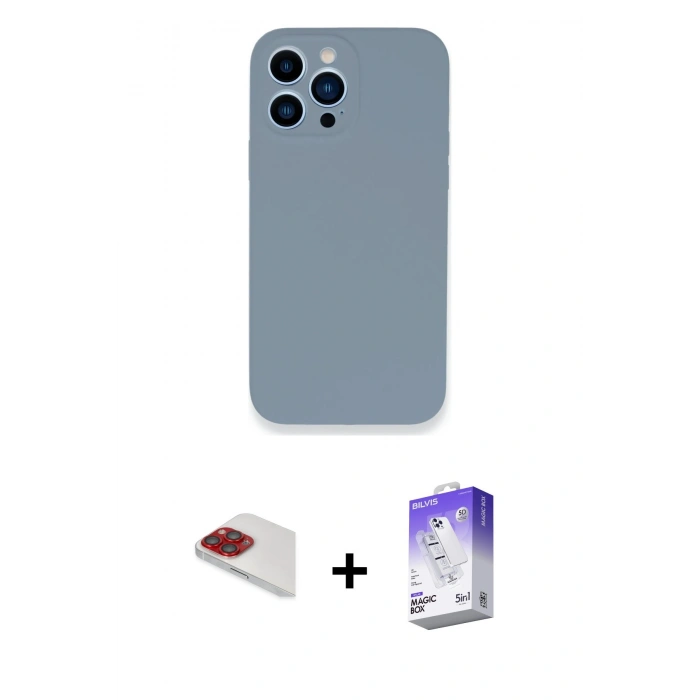 MARSİLYAN™- iPhone 13 Pro Max Kılıf Zirve Modern Özel Seri - Siyah Bilvis 5in1 3D Magic Cam Ekran Koruyucu + Pers Alüminyum Kamera Lens - KI