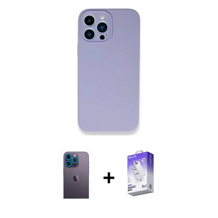 MARSİLYAN™- iPhone 13 Pro Max Kılıf Zirve Modern Özel Seri - Siyah Bilvis 5in1 3D Magic Cam Ekran Koruyucu + Neon Fosforlu Kamera Lens - MI