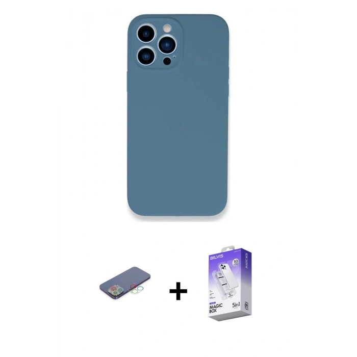 MARSİLYAN™- iPhone 13 Pro Max Kılıf Zirve Modern Özel Seri - Siyah Bilvis 5in1 3D Magic Cam Ekran Koruyucu + Renkli Kamera Lens Koruma Cam - MI