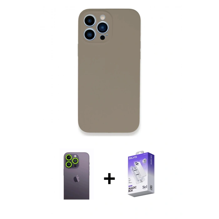 MARSİLYAN™- iPhone 13 Pro Max Kılıf Zirve Modern Özel Seri - Siyah Bilvis 5in1 3D Magic Cam Ekran Koruyucu + Neon Fosforlu Kamera Lens - YL
