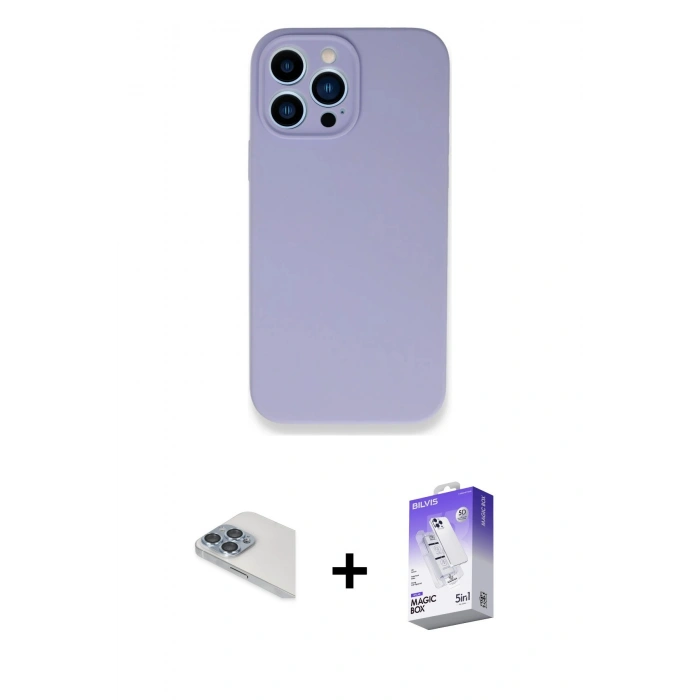 MARSİLYAN™- iPhone 13 Pro Max Kılıf Zirve Modern Özel Seri - Siyah Bilvis 5in1 3D Magic Cam Ekran Koruyucu + Pers Alüminyum Kamera Lens - SABE