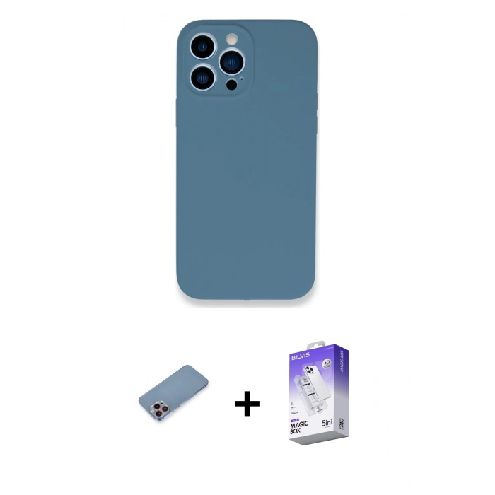 MARSİLYAN™- iPhone 13 Pro Max Kılıf Zirve Modern Özel Seri - Siyah Bilvis 5in1 3D Magic Cam Ekran Koruyucu + Shine Kamera Lens Koruma Cam - PE