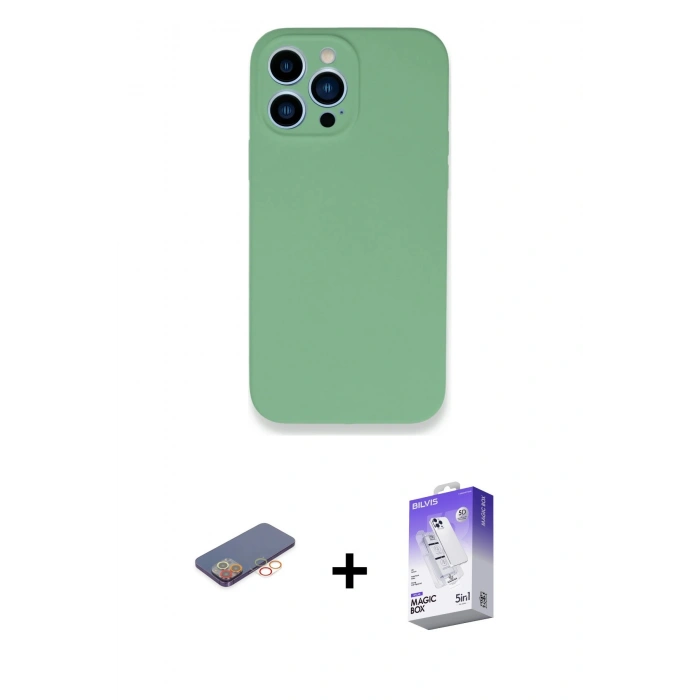 MARSİLYAN™- iPhone 13 Pro Max Kılıf Zirve Modern Özel Seri - Siyah Bilvis 5in1 3D Magic Cam Ekran Koruyucu + Renkli Kamera Lens Koruma Cam - TU
