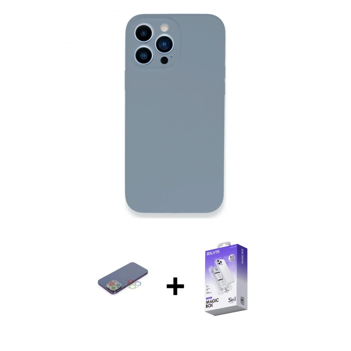 MARSİLYAN™- iPhone 13 Pro Max Kılıf Zirve Modern Özel Seri - Siyah Bilvis 5in1 3D Magic Cam Ekran Koruyucu + Renkli Kamera Lens Koruma Cam - MI