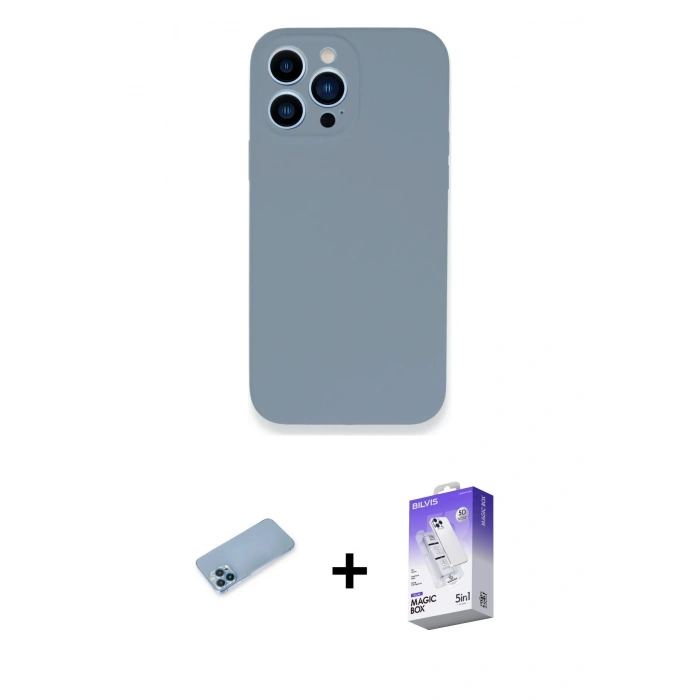 MARSİLYAN™- iPhone 13 Pro Max Kılıf Zirve Modern Özel Seri - Siyah Bilvis 5in1 3D Magic Cam Ekran Koruyucu + Mavi Shine Kamera Lens Koruma Cam