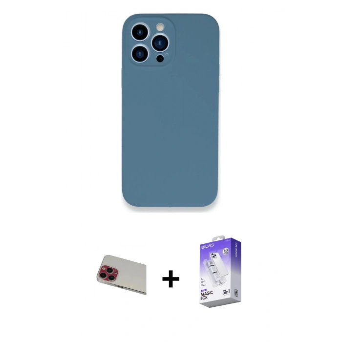 MARSİLYAN™- iPhone 13 Pro Max Kılıf Zirve Modern Özel Seri - Siyah Bilvis 5in1 3D Magic Cam Ekran Koruyucu + Rainbow Kamera Lens Koruma Cam - KI