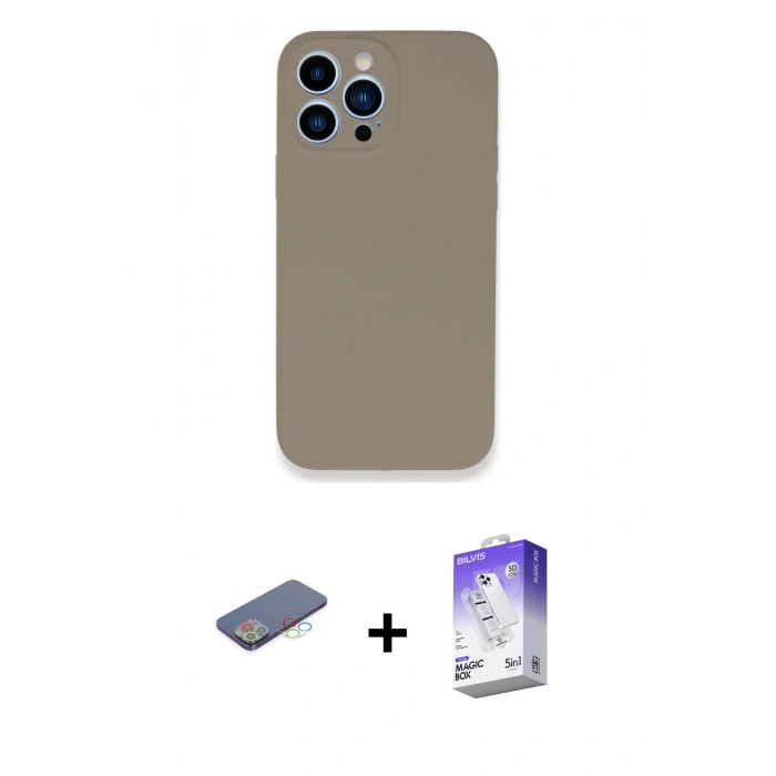 MARSİLYAN™- iPhone 13 Pro Max Kılıf Zirve Modern Özel Seri - Siyah Bilvis 5in1 3D Magic Cam Ekran Koruyucu + Renkli Kamera Lens Koruma Cam - MI