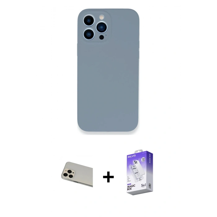 MARSİLYAN™- iPhone 13 Pro Max Kılıf Zirve Modern Özel Seri - Siyah Bilvis 5in1 3D Magic Cam Ekran Koruyucu + Rainbow Kamera Lens Koruma Cam - REGD