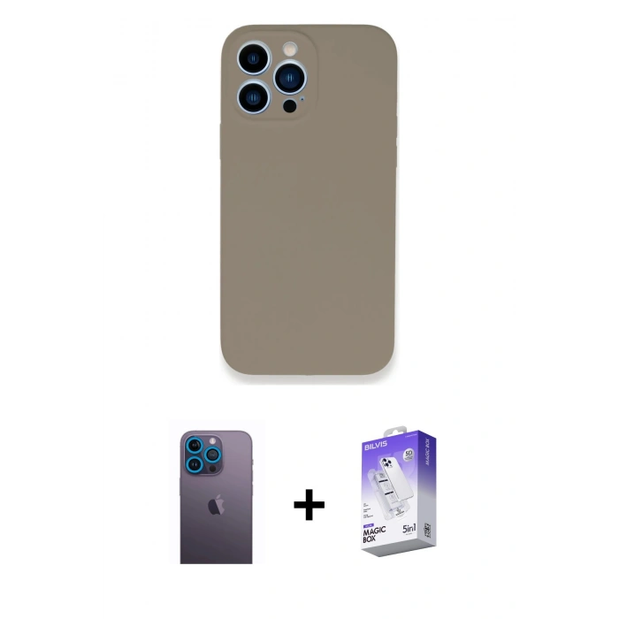 MARSİLYAN™- iPhone 13 Pro Max Kılıf Zirve Modern Özel Seri - Siyah Bilvis 5in1 3D Magic Cam Ekran Koruyucu + Neon Fosforlu Kamera Lens - MI