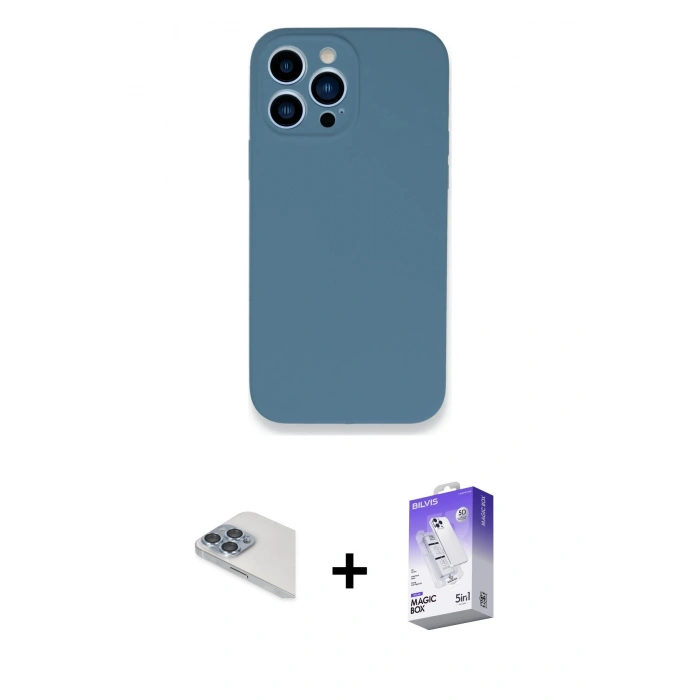MARSİLYAN™- iPhone 13 Pro Max Kılıf Zirve Modern Özel Seri - Siyah Bilvis 5in1 3D Magic Cam Ekran Koruyucu + Pers Alüminyum Kamera Lens - SABE
