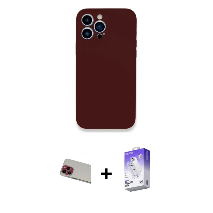 MARSİLYAN™- iPhone 13 Pro Max Kılıf Zirve Modern Özel Seri - Siyah Bilvis 5in1 3D Magic Cam Ekran Koruyucu + Rainbow Kamera Lens Koruma Cam - KI