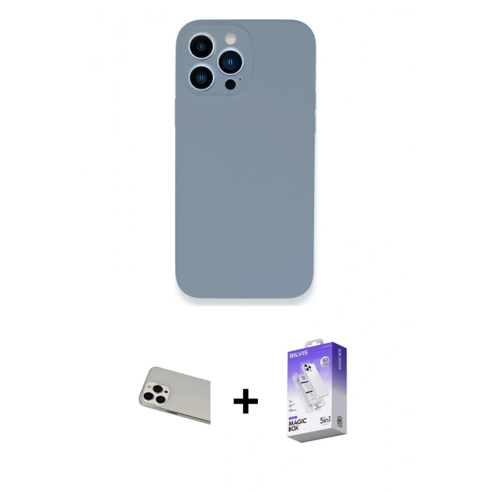 MARSİLYAN™- iPhone 13 Pro Max Kılıf Zirve Modern Özel Seri - Siyah Bilvis 5in1 3D Magic Cam Ekran Koruyucu + Rainbow Kamera Lens Koruma Cam - BZ