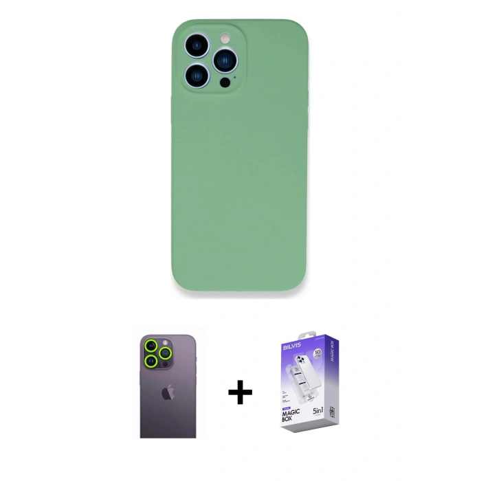 MARSİLYAN™- iPhone 13 Pro Max Kılıf Zirve Modern Özel Seri - Siyah Bilvis 5in1 3D Magic Cam Ekran Koruyucu + Neon Fosforlu Kamera Lens - YL