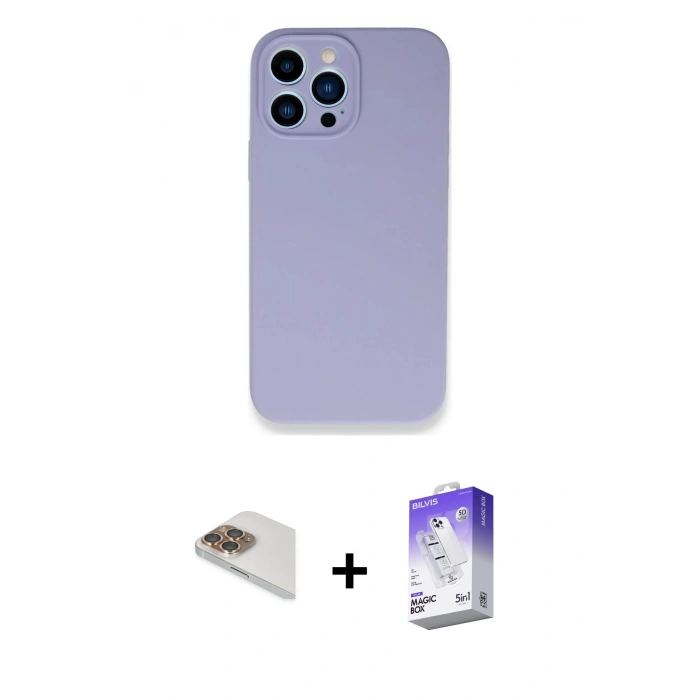 MARSİLYAN™- iPhone 13 Pro Max Kılıf Zirve Modern Özel Seri - Siyah Bilvis 5in1 3D Magic Cam Ekran Koruyucu + Pers Alüminyum Kamera Lens - GD