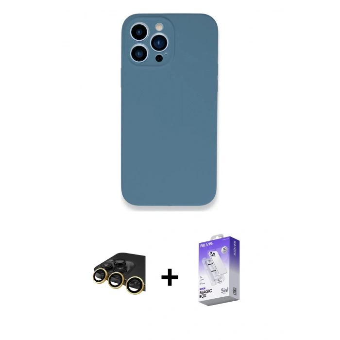 MARSİLYAN™- iPhone 13 Pro Max Kılıf Zirve Modern Özel Seri - Siyah Bilvis 5in1 3D Magic Cam Ekran Koruyucu + Raze Metal Kamera Lens - GD