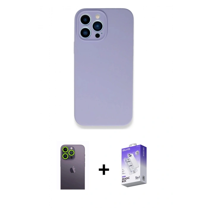 MARSİLYAN™- iPhone 13 Pro Max Kılıf Zirve Modern Özel Seri - Siyah Bilvis 5in1 3D Magic Cam Ekran Koruyucu + Neon Fosforlu Kamera Lens - YL