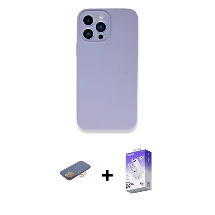 MARSİLYAN™- iPhone 13 Pro Max Kılıf Zirve Modern Özel Seri - Siyah Bilvis 5in1 3D Magic Cam Ekran Koruyucu + Renkli Kamera Lens Koruma Cam - TU