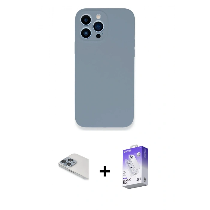 MARSİLYAN™- iPhone 13 Pro Max Kılıf Zirve Modern Özel Seri - Siyah Bilvis 5in1 3D Magic Cam Ekran Koruyucu + Pers Alüminyum Kamera Lens - SABE