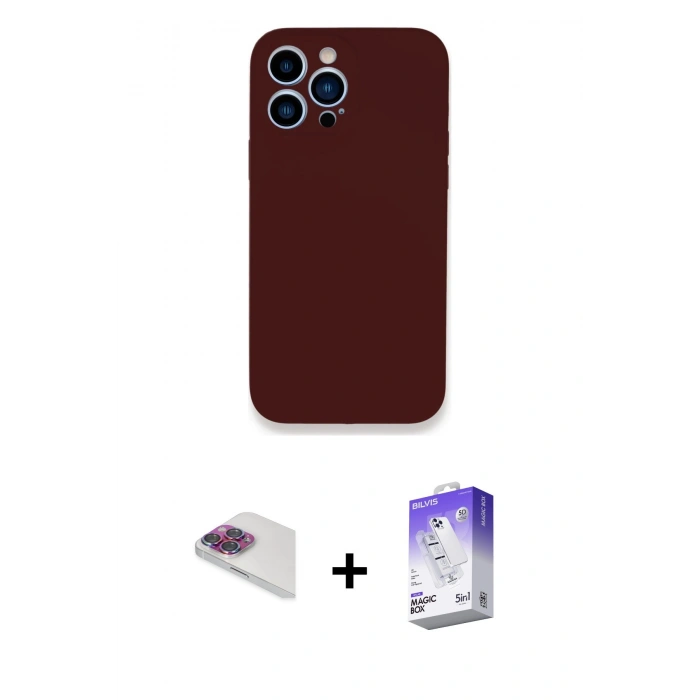 MARSİLYAN™- iPhone 13 Pro Max Kılıf Zirve Modern Özel Seri - Siyah Bilvis 5in1 3D Magic Cam Ekran Koruyucu + Pers Alüminyum Kamera Lens - GI