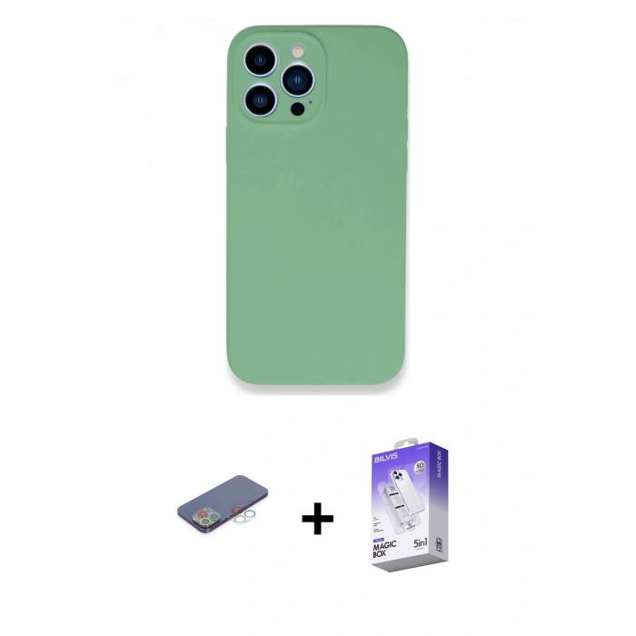 MARSİLYAN™- iPhone 13 Pro Max Kılıf Zirve Modern Özel Seri - Siyah Bilvis 5in1 3D Magic Cam Ekran Koruyucu + Renkli Kamera Lens Koruma Cam - MI