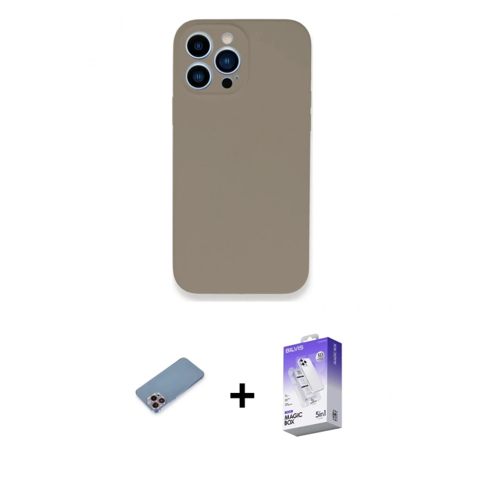 MARSİLYAN™- iPhone 13 Pro Max Kılıf Zirve Modern Özel Seri - Siyah Bilvis 5in1 3D Magic Cam Ekran Koruyucu + Shine Kamera Lens Koruma Cam - PE