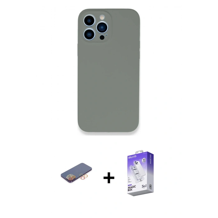 MARSİLYAN™- iPhone 13 Pro Max Kılıf Zirve Modern Özel Seri - Siyah Bilvis 5in1 3D Magic Cam Ekran Koruyucu + Renkli Kamera Lens Koruma Cam - TU