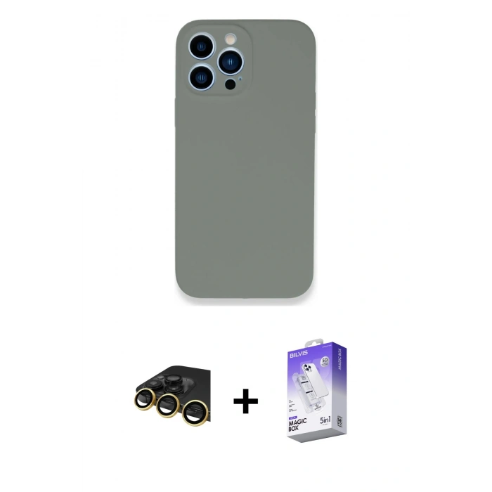 MARSİLYAN™- iPhone 13 Pro Max Kılıf Zirve Modern Özel Seri - Siyah Bilvis 5in1 3D Magic Cam Ekran Koruyucu + Raze Metal Kamera Lens - GD
