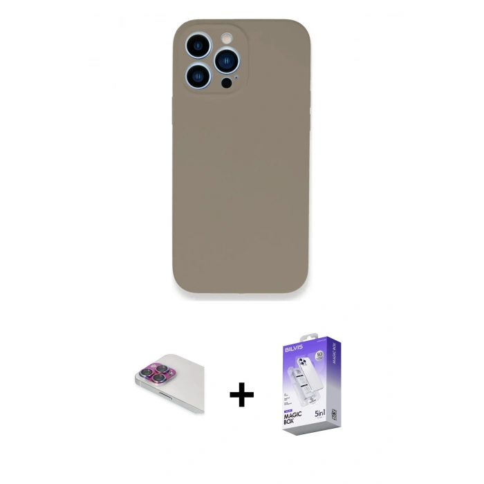 MARSİLYAN™- iPhone 13 Pro Max Kılıf Zirve Modern Özel Seri - Siyah Bilvis 5in1 3D Magic Cam Ekran Koruyucu + Pers Alüminyum Kamera Lens - GI