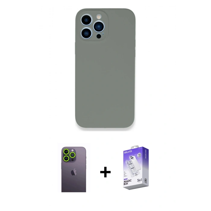 MARSİLYAN™- iPhone 13 Pro Max Kılıf Zirve Modern Özel Seri - Siyah Bilvis 5in1 3D Magic Cam Ekran Koruyucu + Neon Fosforlu Kamera Lens - YL