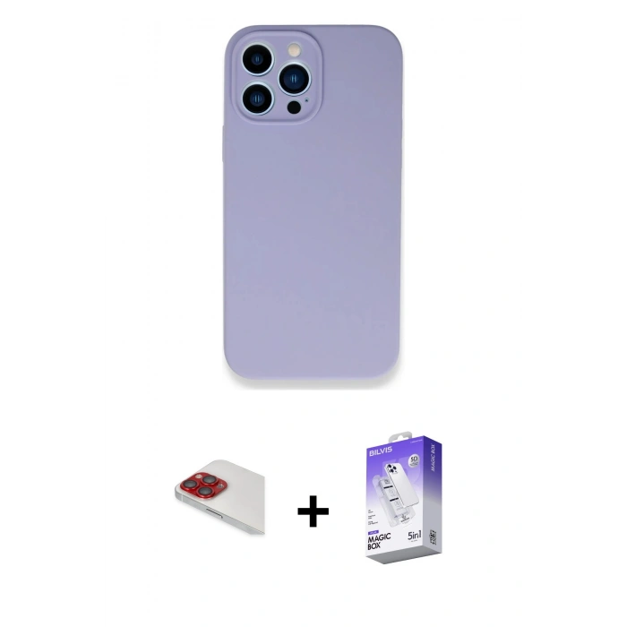 MARSİLYAN™- iPhone 13 Pro Max Kılıf Zirve Modern Özel Seri - Siyah Bilvis 5in1 3D Magic Cam Ekran Koruyucu + Kırmızı Pers Alüminyum Kamera Lens