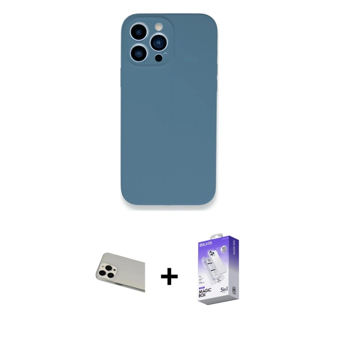 MARSİLYAN™- iPhone 13 Pro Max Kılıf Zirve Modern Özel Seri - Siyah Bilvis 5in1 3D Magic Cam Ekran Koruyucu + Rainbow Kamera Lens Koruma Cam - BZ