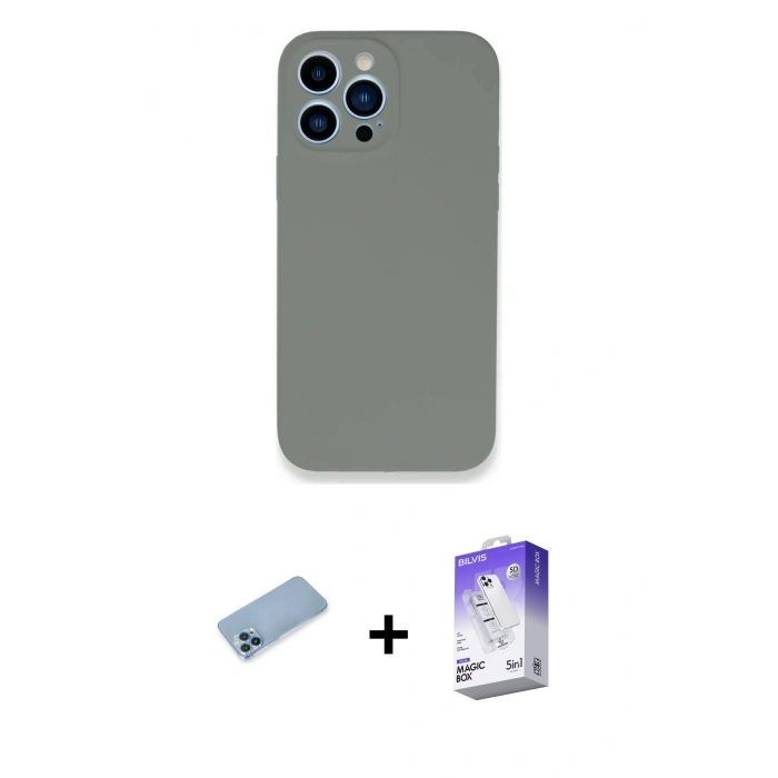 MARSİLYAN™- iPhone 13 Pro Max Kılıf Zirve Modern Özel Seri - Siyah Bilvis 5in1 3D Magic Cam Ekran Koruyucu + Mavi Shine Kamera Lens Koruma Cam
