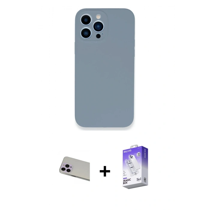 MARSİLYAN™- iPhone 13 Pro Max Kılıf Zirve Modern Özel Seri - Siyah Bilvis 5in1 3D Magic Cam Ekran Koruyucu + Rainbow Kamera Lens Koruma Cam - MR