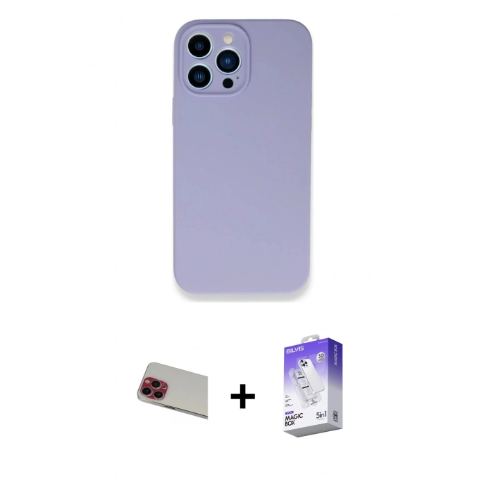 MARSİLYAN™- iPhone 13 Pro Max Kılıf Zirve Modern Özel Seri - Siyah Bilvis 5in1 3D Magic Cam Ekran Koruyucu + Rainbow Kamera Lens Koruma Cam - KI