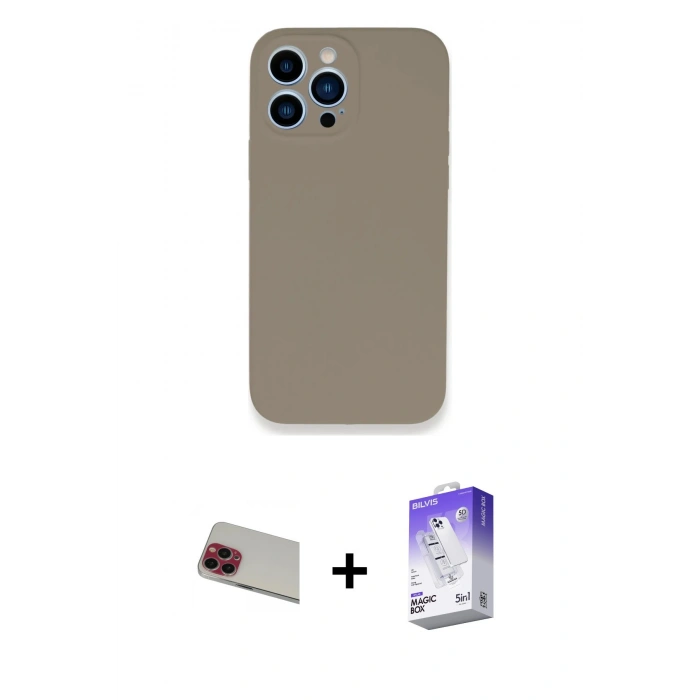 MARSİLYAN™- iPhone 13 Pro Max Kılıf Zirve Modern Özel Seri - Siyah Bilvis 5in1 3D Magic Cam Ekran Koruyucu + Rainbow Kamera Lens Koruma Cam - KI