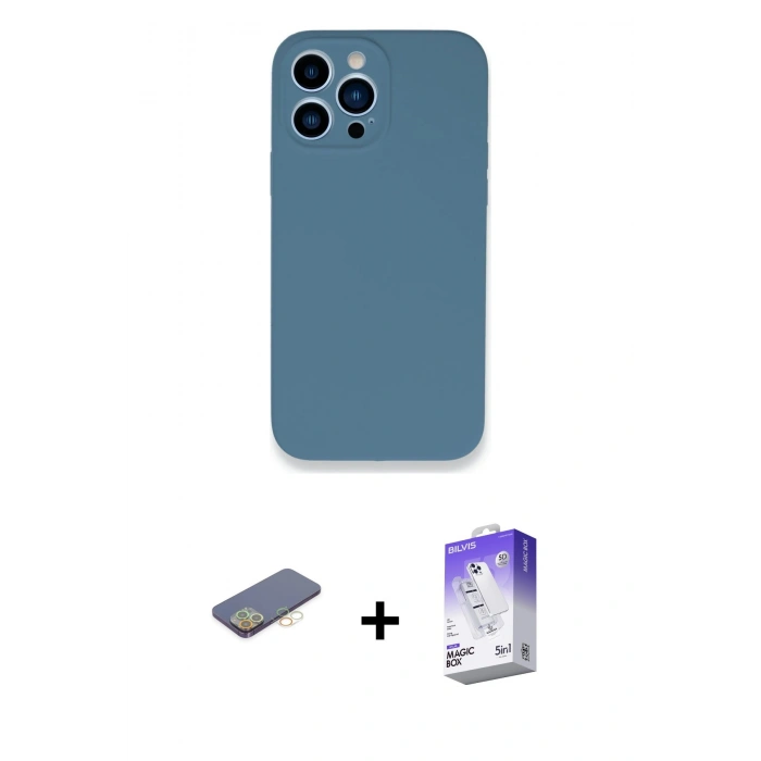 MARSİLYAN™- iPhone 13 Pro Max Kılıf Zirve Modern Özel Seri - Siyah Bilvis 5in1 3D Magic Cam Ekran Koruyucu + Renkli Kamera Lens Koruma Cam - SI