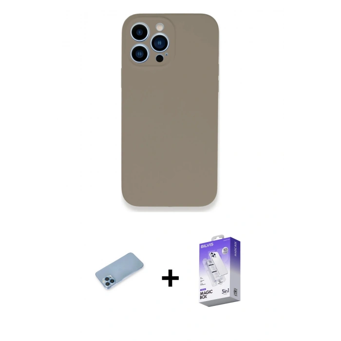 MARSİLYAN™- iPhone 13 Pro Max Kılıf Zirve Modern Özel Seri - Siyah Bilvis 5in1 3D Magic Cam Ekran Koruyucu + Mavi Shine Kamera Lens Koruma Cam
