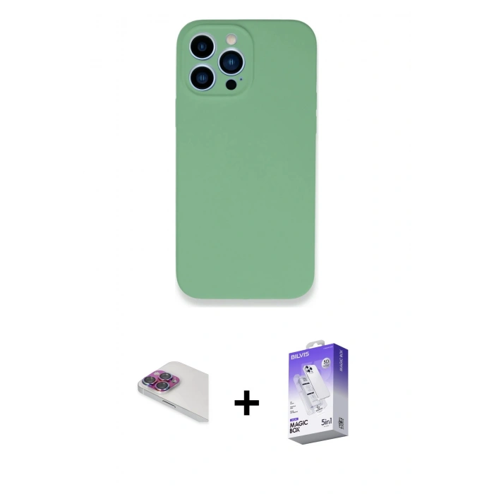 MARSİLYAN™- iPhone 13 Pro Max Kılıf Zirve Modern Özel Seri - Siyah Bilvis 5in1 3D Magic Cam Ekran Koruyucu + Pers Alüminyum Kamera Lens - GI