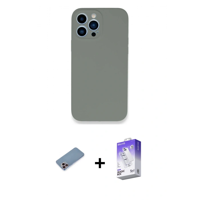 MARSİLYAN™- iPhone 13 Pro Max Kılıf Zirve Modern Özel Seri - Siyah Bilvis 5in1 3D Magic Cam Ekran Koruyucu + Shine Kamera Lens Koruma Cam - PE
