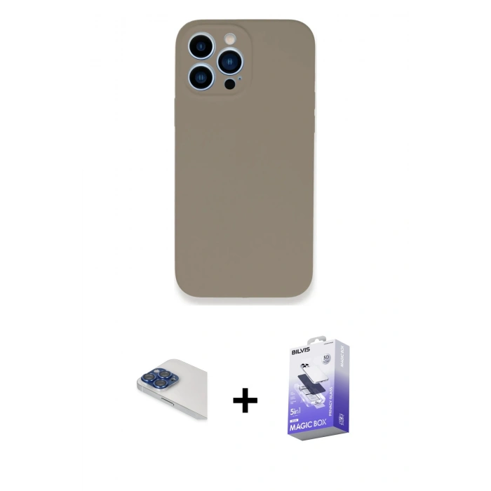 MARSİLYAN™- iPhone 13 Pro Max Kılıf Zirve Modern Özel Seri - Siyah Bilvis 5in1 5D Magic Hayalet Cam Ekran Koruyucu + Pers Alüminyum Kamera Lens - LT