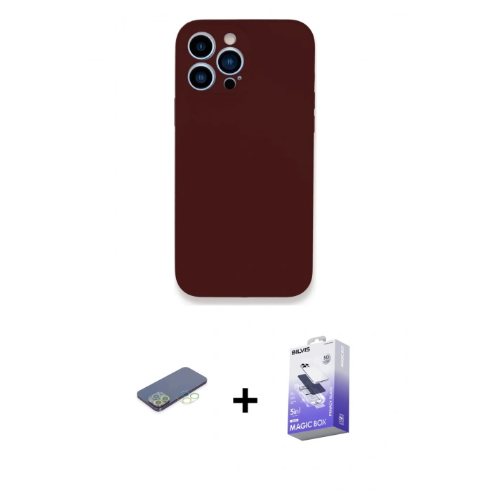 MARSİLYAN™- iPhone 13 Pro Max Kılıf Zirve Modern Özel Seri - Siyah Bilvis 5in1 5D Magic Hayalet Cam Ekran Koruyucu + Renkli Kamera Lens Koruma Cam - YL