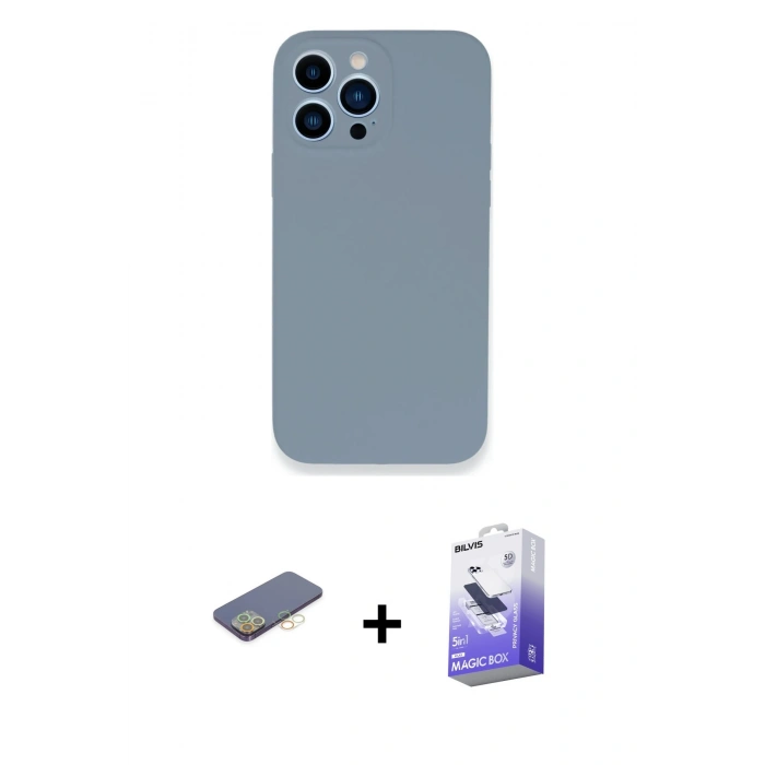 MARSİLYAN™- iPhone 13 Pro Max Kılıf Zirve Modern Özel Seri - Siyah Bilvis 5in1 5D Magic Hayalet Cam Ekran Koruyucu + Sarı Renkli Kamera Lens Koruma Cam