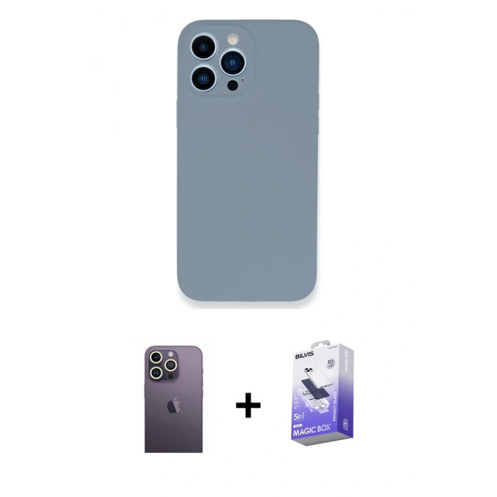 MARSİLYAN™- iPhone 13 Pro Max Kılıf Zirve Modern Özel Seri - Siyah Bilvis 5in1 5D Magic Hayalet Cam Ekran Koruyucu + Neon Fosforlu Kamera Lens - BZ
