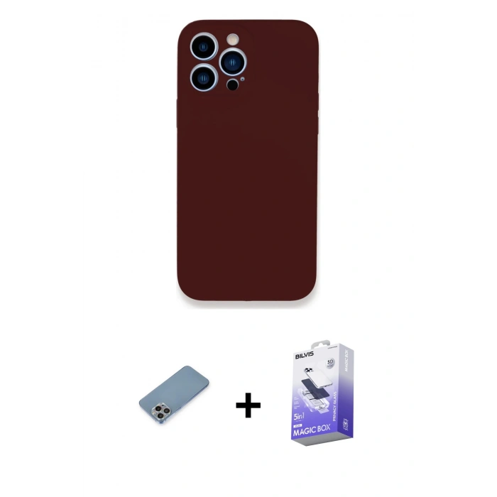 MARSİLYAN™- iPhone 13 Pro Max Kılıf Zirve Modern Özel Seri - Siyah Bilvis 5in1 5D Magic Hayalet Cam Ekran Koruyucu + Shine Kamera Lens Koruma Cam - GI