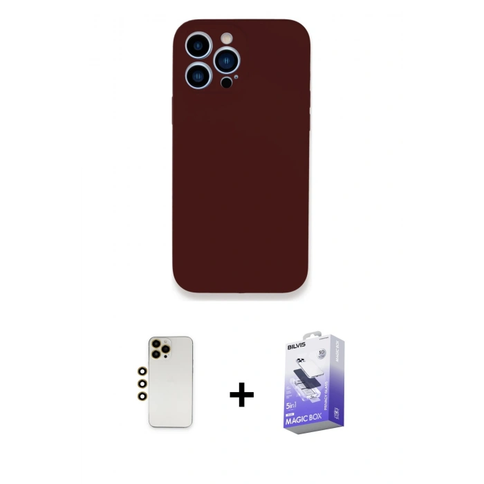 MARSİLYAN™- iPhone 13 Pro Max Kılıf Zirve Modern Özel Seri - Siyah Bilvis 5in1 5D Magic Hayalet Cam Ekran Koruyucu + Shine Kamera Lens - GD