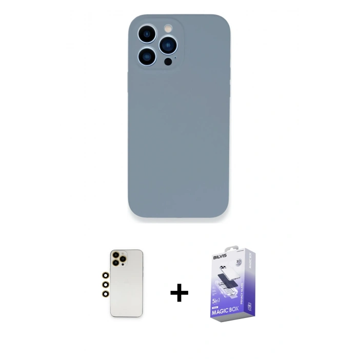 MARSİLYAN™- iPhone 13 Pro Max Kılıf Zirve Modern Özel Seri - Siyah Bilvis 5in1 5D Magic Hayalet Cam Ekran Koruyucu + Shine Kamera Lens - GD