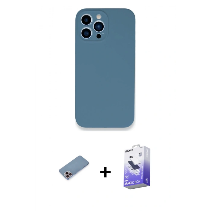 MARSİLYAN™- iPhone 13 Pro Max Kılıf Zirve Modern Özel Seri - Siyah Bilvis 5in1 5D Magic Hayalet Cam Ekran Koruyucu + Shine Kamera Lens Koruma Cam - PE